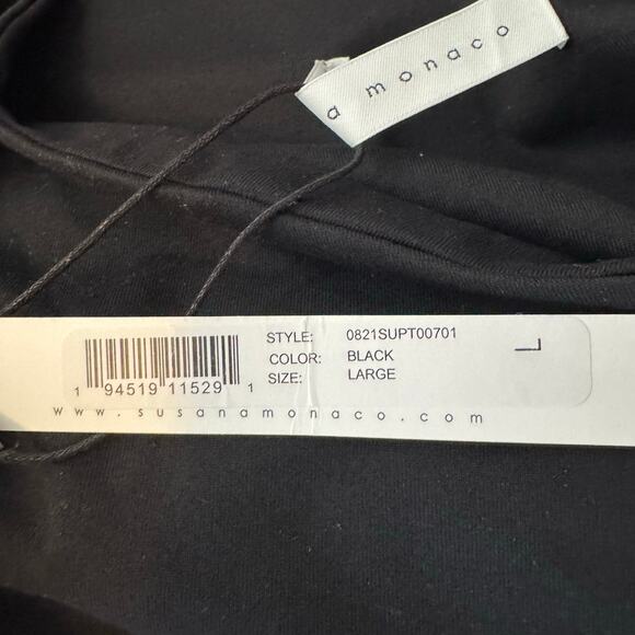 Susana Monaco One Shoulder Crop Top - Black NWT Size Large - Picture 5 of 7